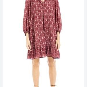 Max Studio London Red/White Patterned Balloon Sleeve Trapeze Dress, EUC, size L